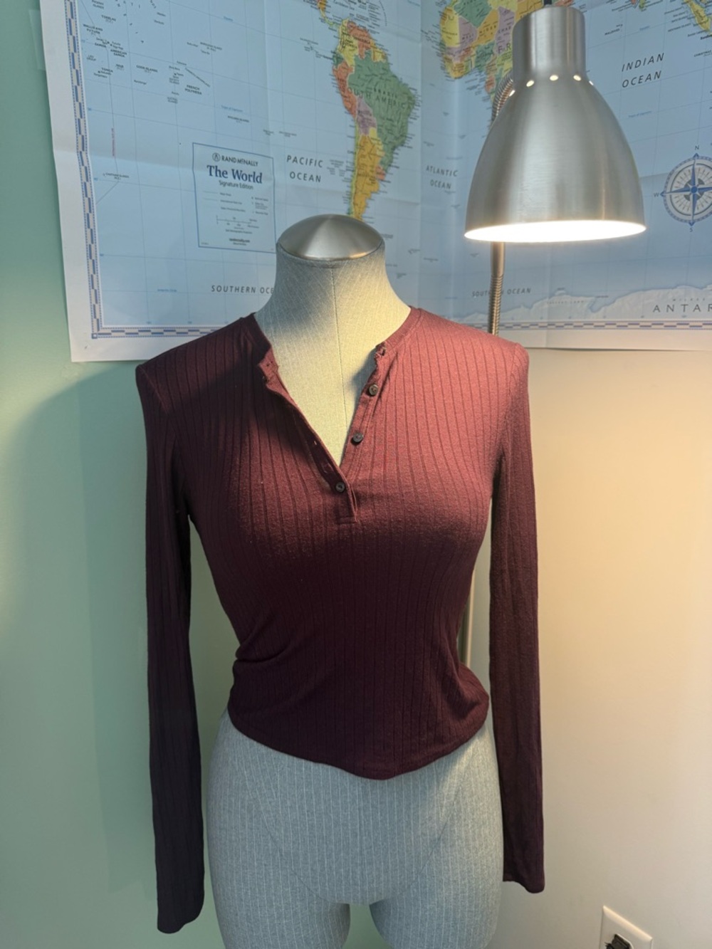 Victoria's Secret Ribbed Henley Long-Sleeve Top - Burgundy